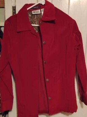 bill Bass Red Button-Front Corduroy Blouse/Jacket